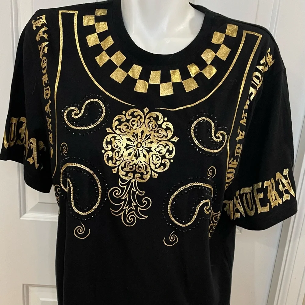 I.N.C Mens French Baroque Graphic T-Shirt Black Gold Paisley Geometric Medium - Picture 5 of 9